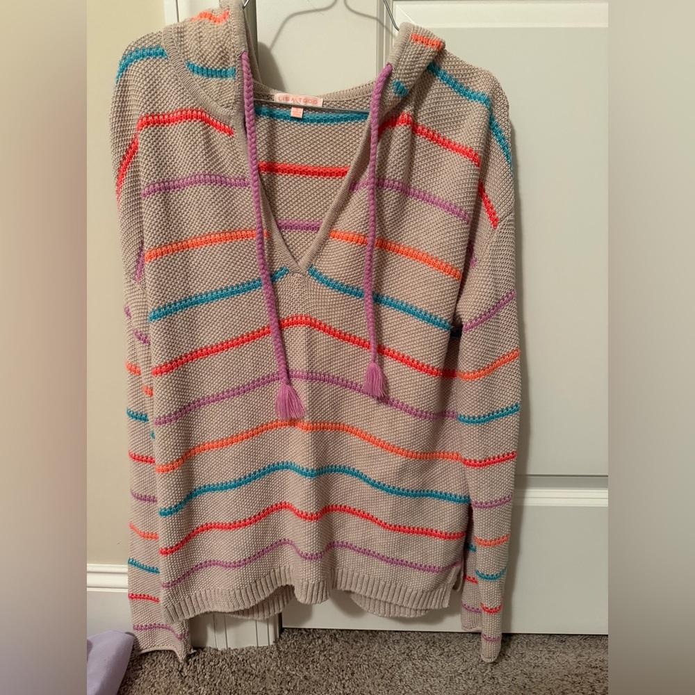 Lisa Todd Beige Sweater with Colorful Stripes